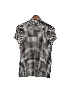 Lauren Ralph Lauren Houndstooth Mock Neck Top Womens Size M Short Sleeve